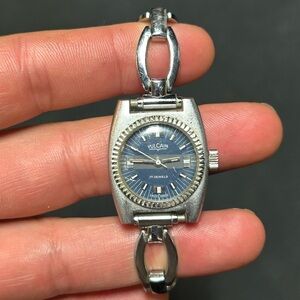 vintage Vulcain 17 jewels manual wind women's watch with a blue dial *not Runnin